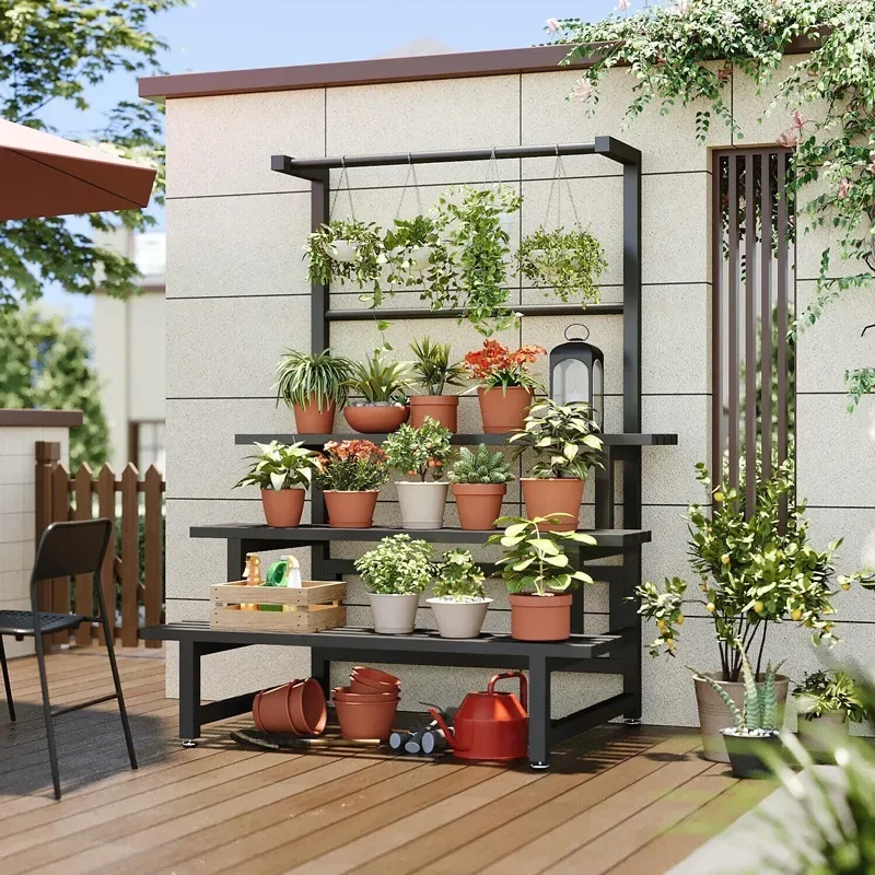 Outdoor Furniture Balcony - 범용 야외 금속 사각 식물 선반,