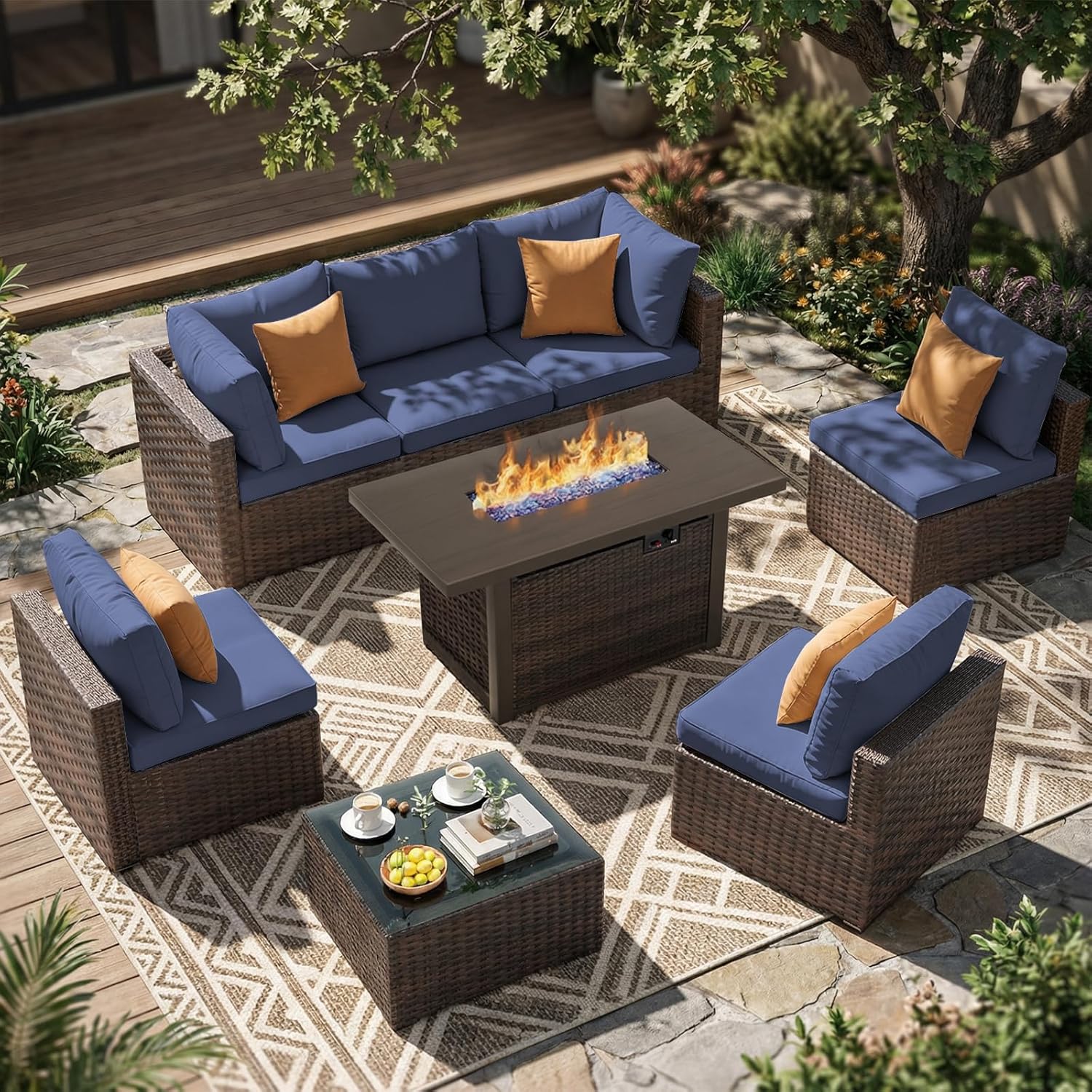 Outdoor Furniture Bali - 8피스 파티오 가구 세트, 44인치 프로판