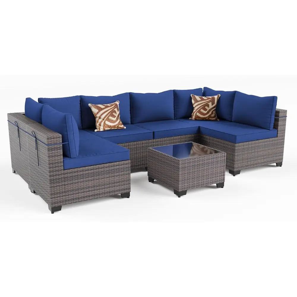 Outdoor Furniture Balcony - 7피스 야외 파티오 가구 세트, 위커