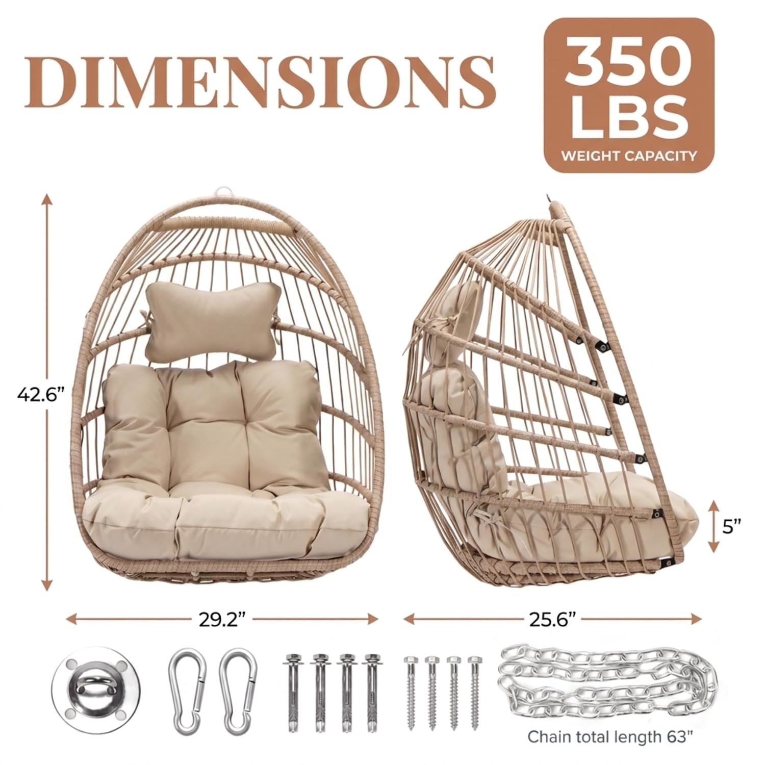 Outdoor Furniture Without Cushions - 350LBS 위커 행잉 에그 스윙 체어