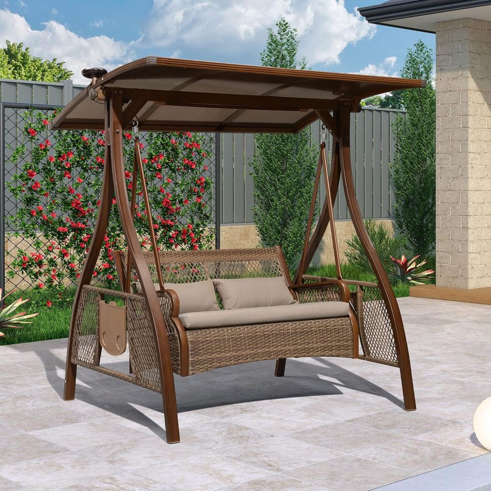 Outdoor Furniture Without Cushions - 2인용 수공예 위커 야외 그라인더형 그네