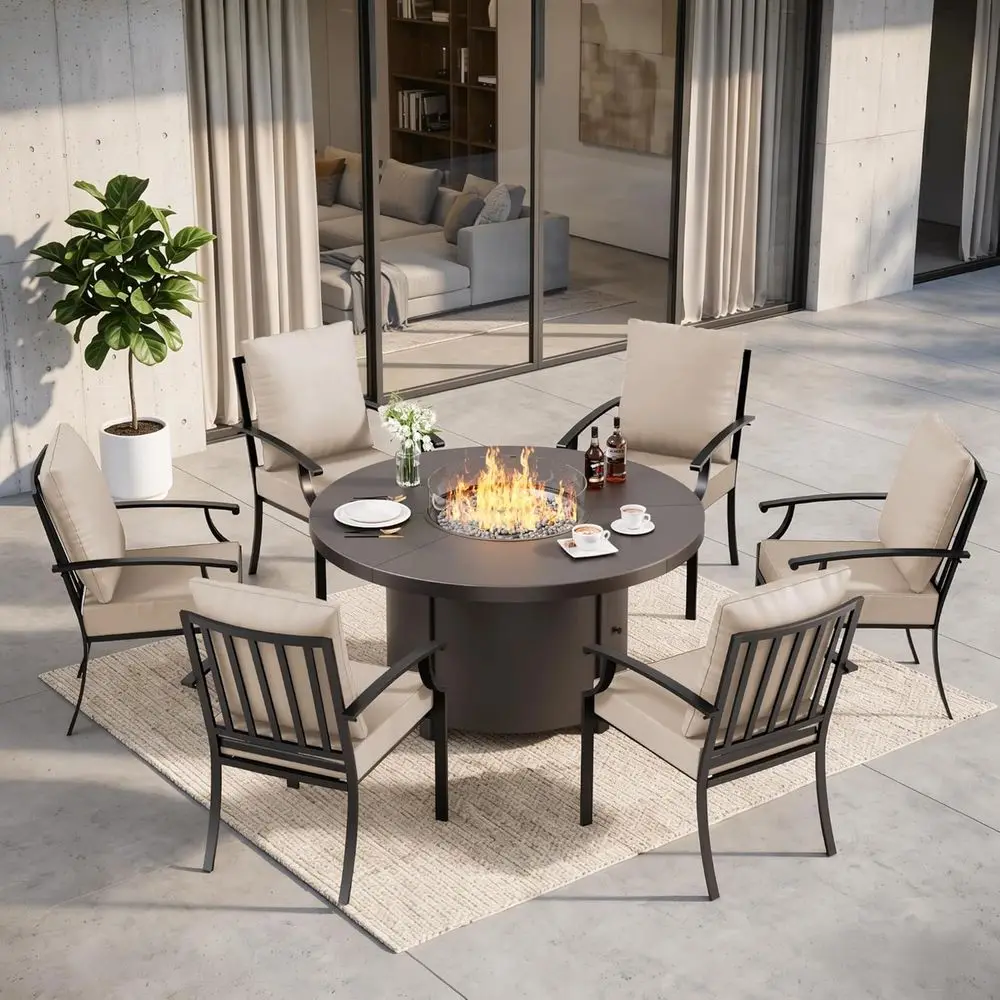 Outdoor Furniture On Sale - 7피스 야외 파티오 가구 세트(48인치 원형