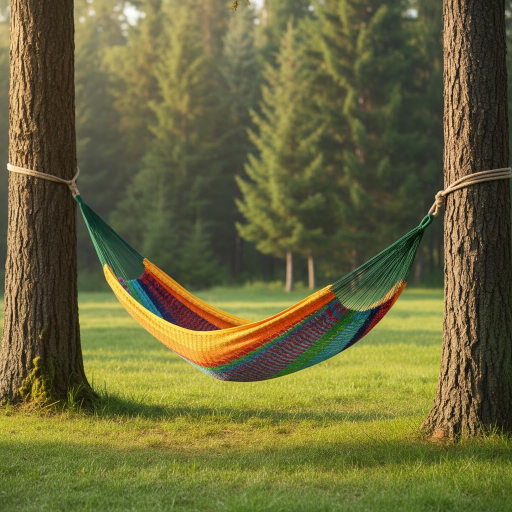 Outdoor Furniture Green - 녹색, 빨간색, 노란색 줄무늬 이중 해먹,