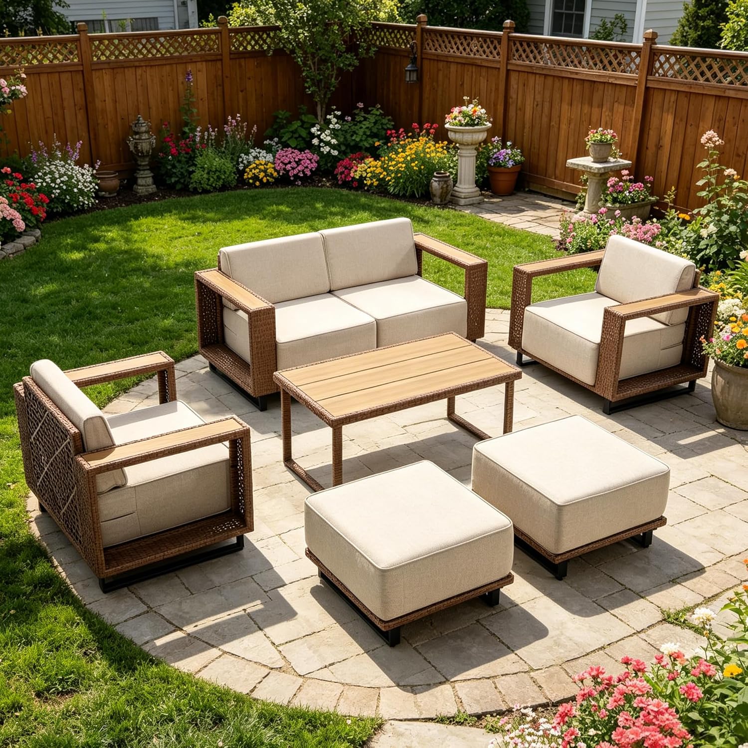 Outdoor Furniture On Sale - 7피스 야외 파티오 가구 세트, 전천후