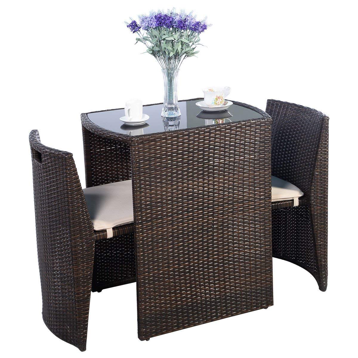 Outdoor Furniture On Sale - 3인용 쿠션형 야외 위커 파티오 세트,