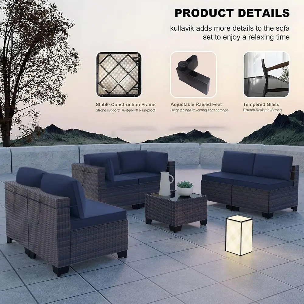 7피스 야외 파티오 가구 세트, 위커 섹셔널 소파, 전 - Outdoor Furniture Balcony 리뷰 및 가격