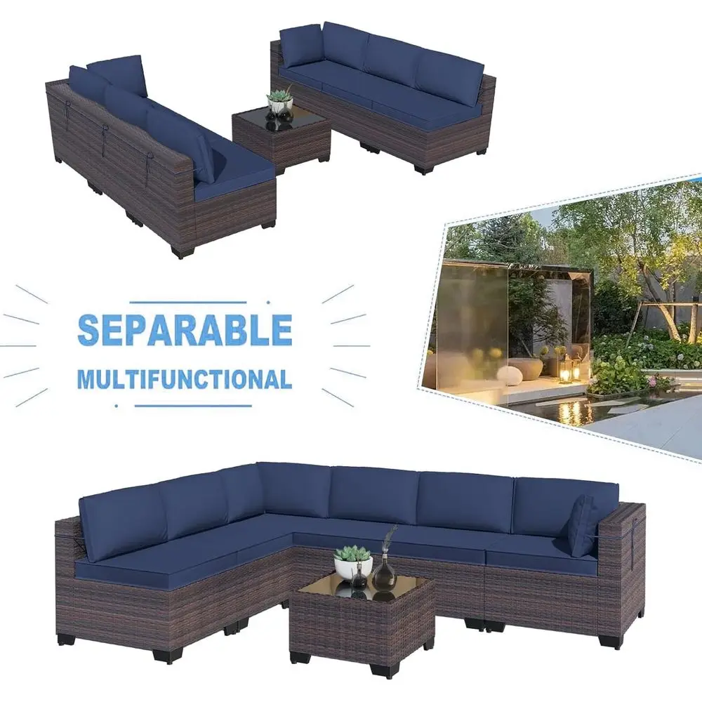7피스 야외 파티오 가구 세트, 위커 섹셔널 소파, 전 - Outdoor Furniture Balcony 리뷰 및 가격