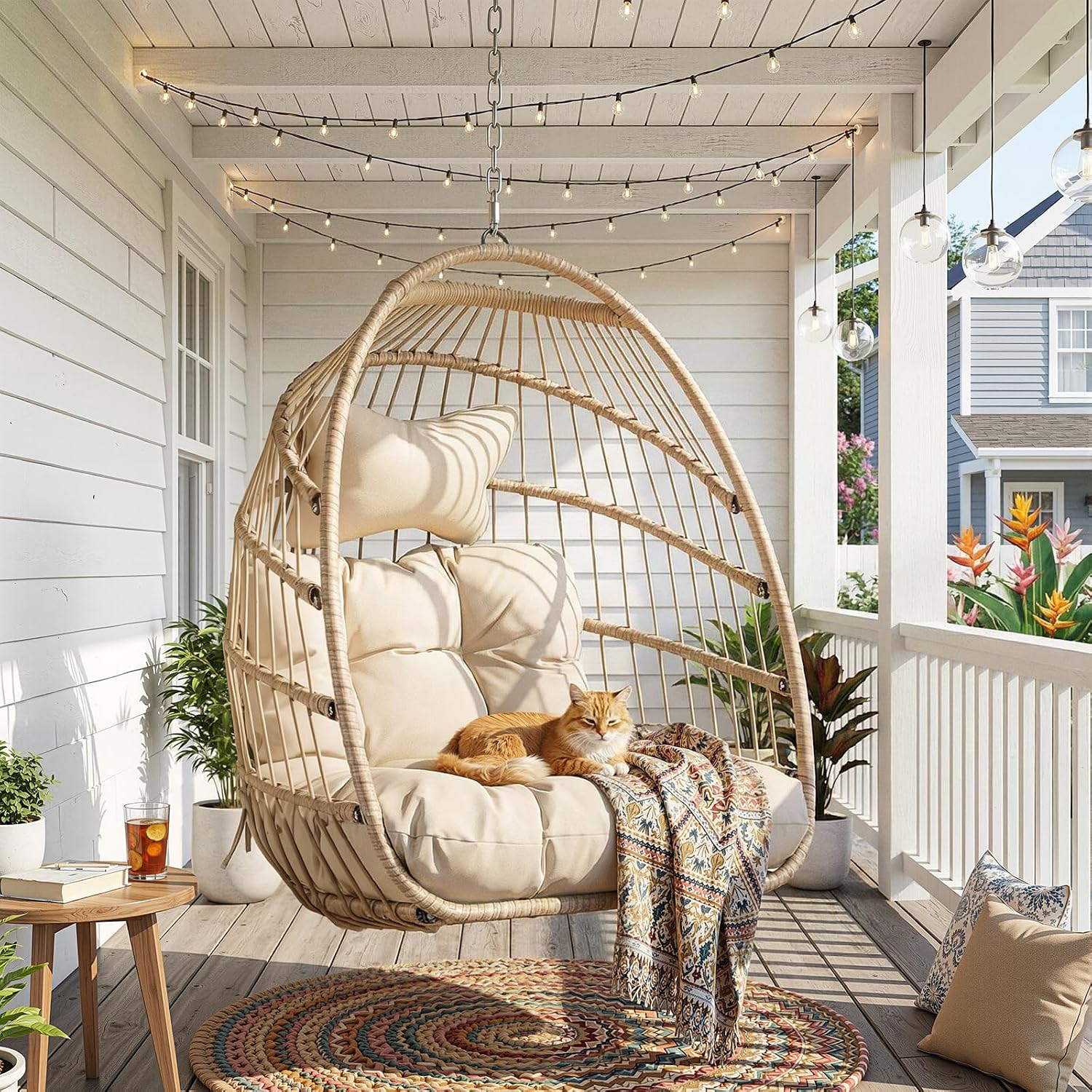 350LBS 위커 행잉 에그 스윙 체어 (스탠드 없음) - Outdoor Furniture Without Cushions 리뷰 및 가격