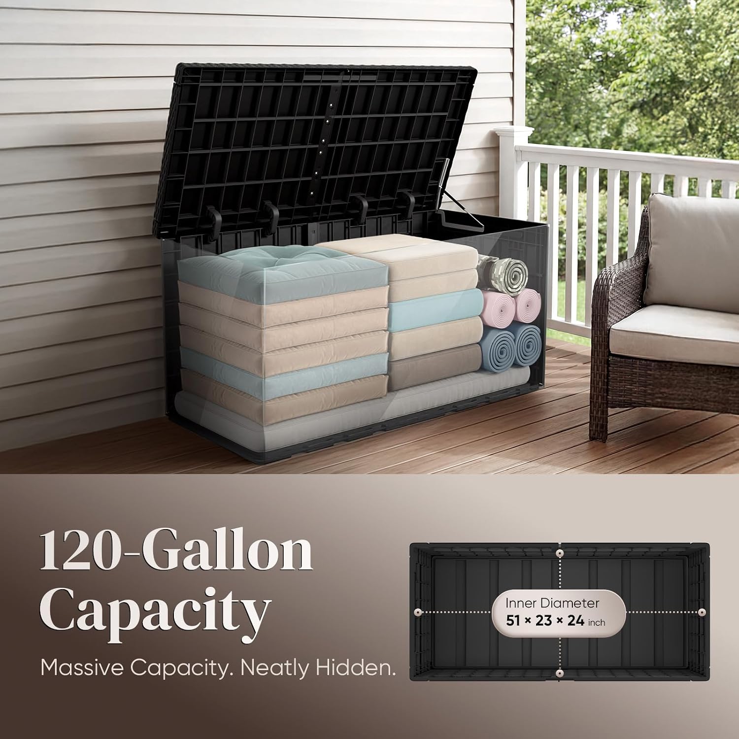 120갤런 대형 야외 보관함, 방수 레진 구조, 잠금  - Outdoor Furniture Cushions 리뷰 및 가격