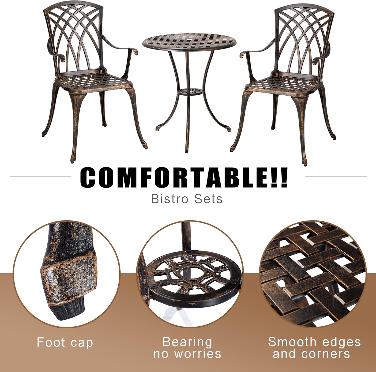 녹슬지 않는 청동 주조 알루미늄 3피스 야외 비스트로  - Outdoor Furniture For Patio 리뷰 및 가격