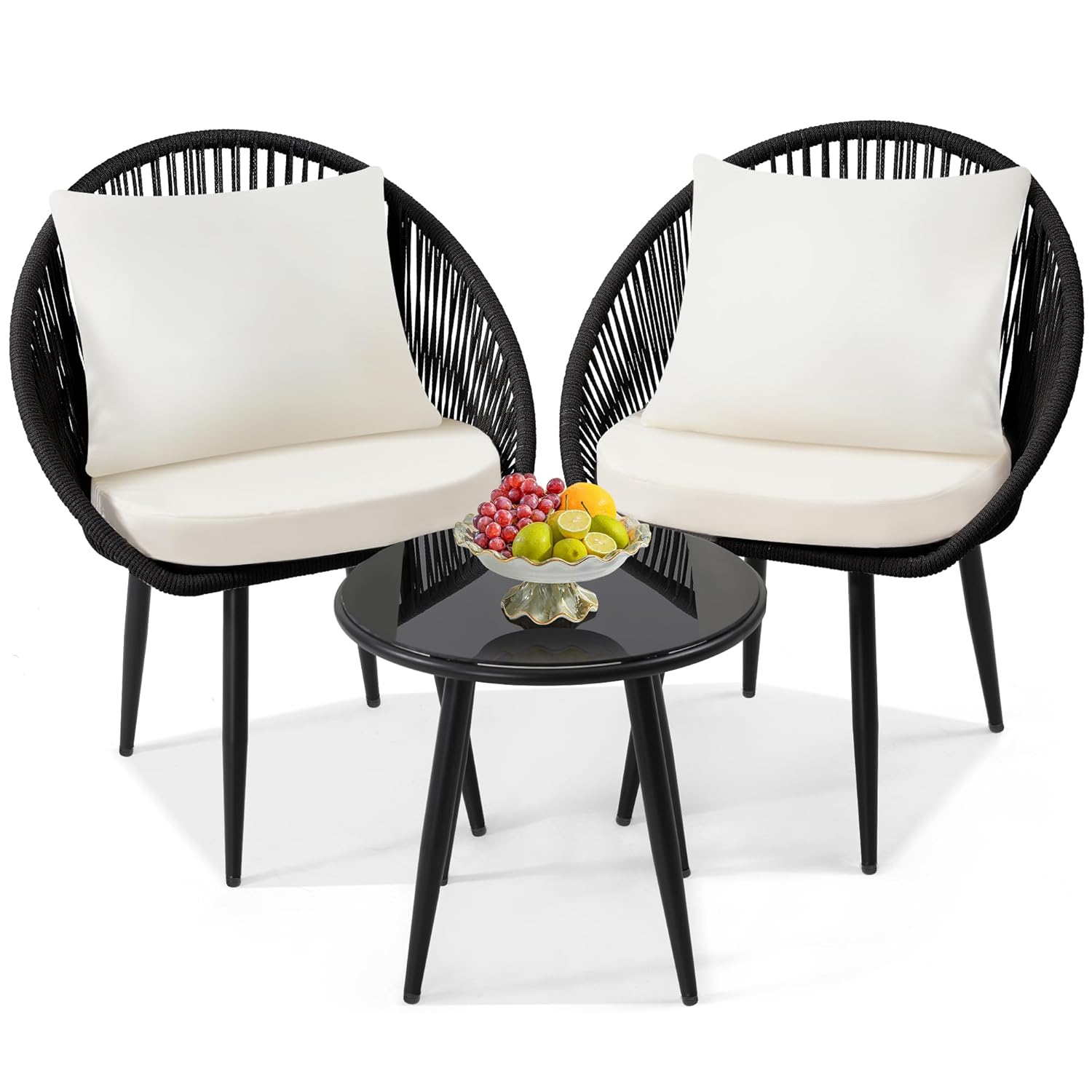 3피스 비스트로 세트, 쿠션이 있는 직조 로프 의자,  - Outdoor Furniture Bali 리뷰 및 가격