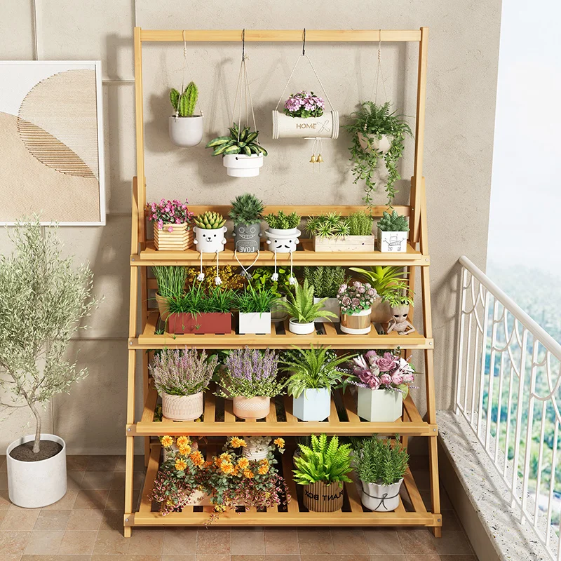 원목 화분 선반 다층 접이식 독창적 디자인 식물 선반  - Outdoor Furniture Balcony 리뷰 및 가격