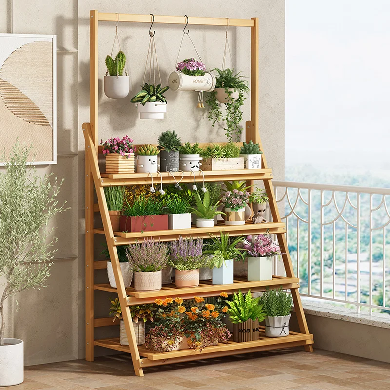 원목 화분 선반 다층 접이식 독창적 디자인 식물 선반  - Outdoor Furniture Balcony 리뷰 및 가격