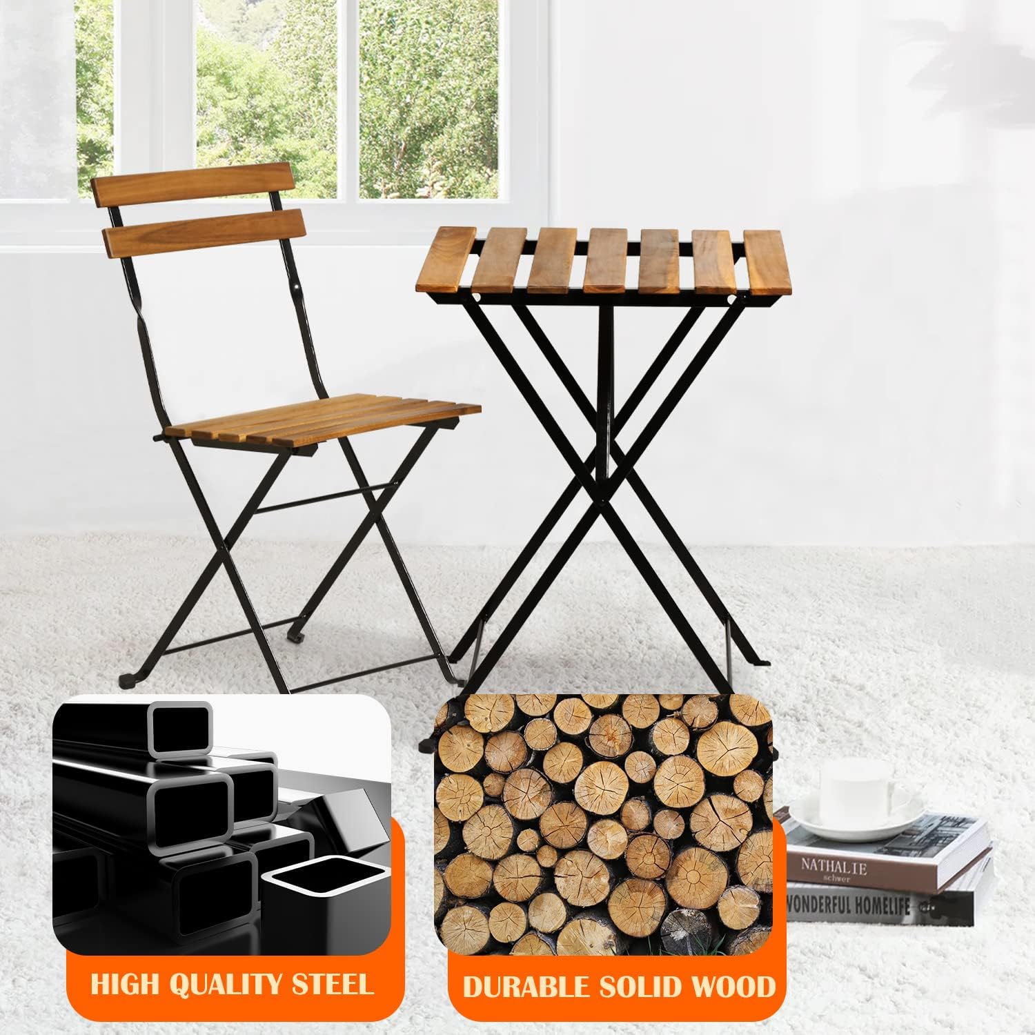 천연 나무 3피스 접이식 파티오 비스트로 세트(테이블  - Outdoor Furniture For Patio 리뷰 및 가격