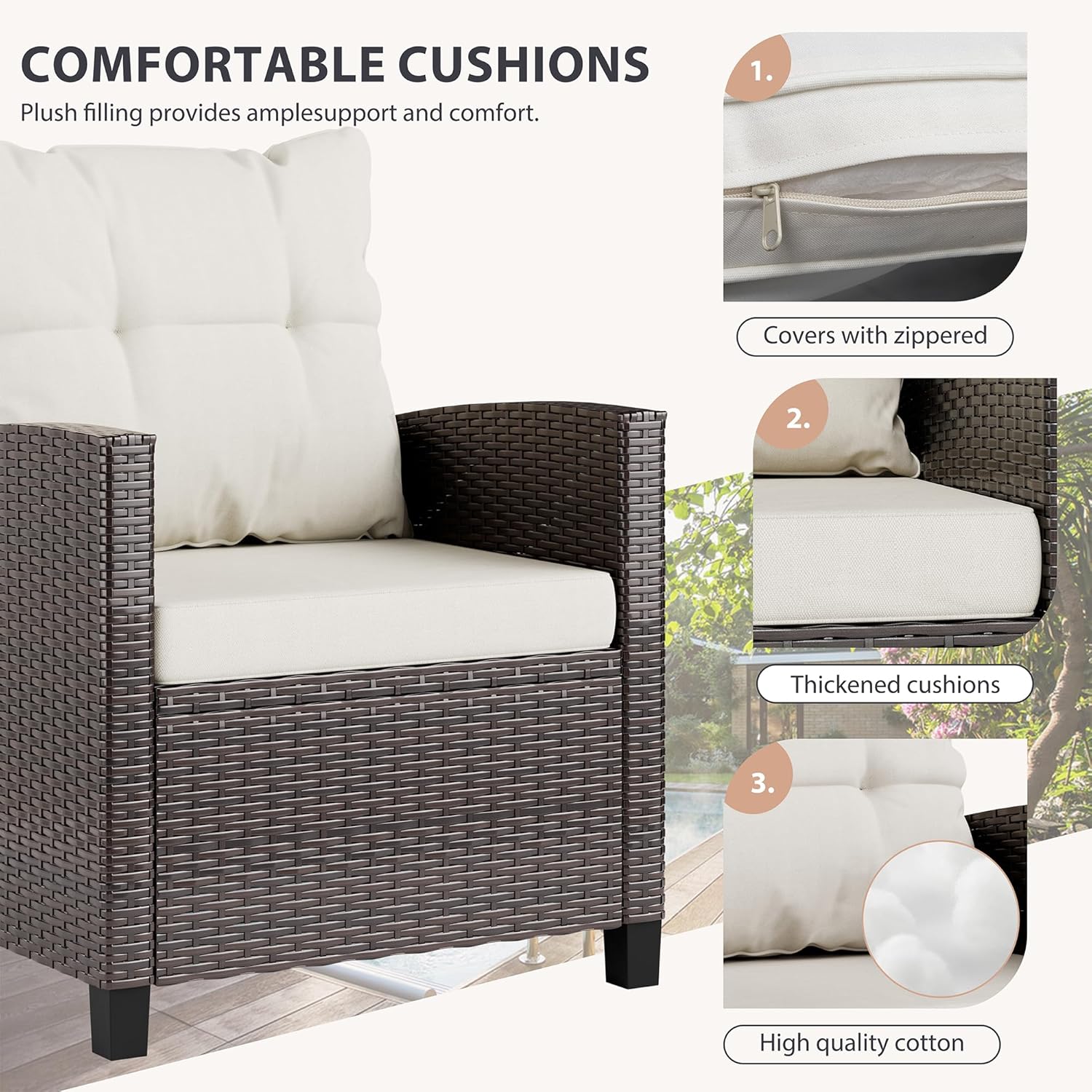 베이지색 컴팩트 3피스 라탄 위커 현관 비스트로 세트( - Outdoor Furniture Cushions 리뷰 및 가격