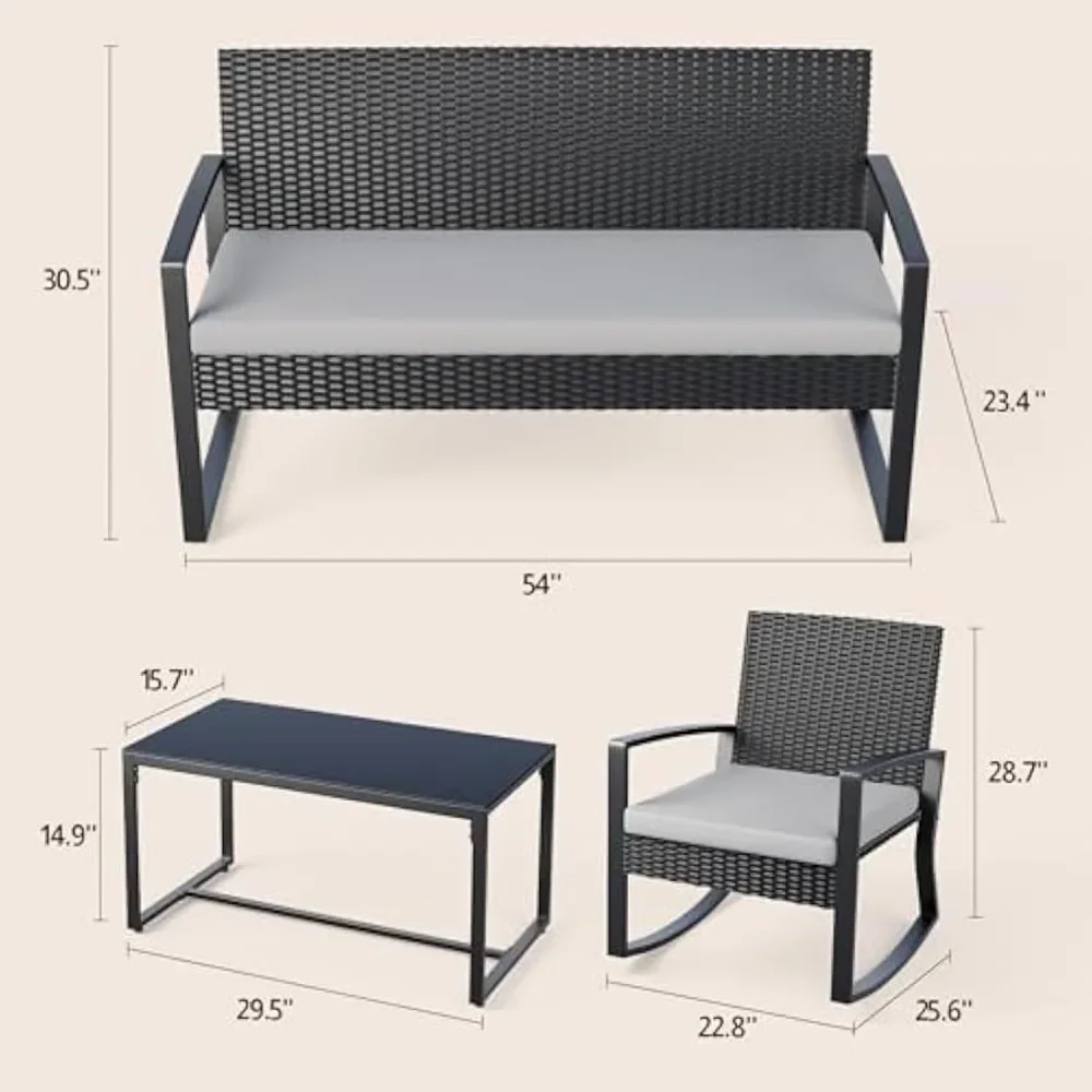 4피스 야외 파티오 가구 세트, 유리 커피 테이블이 있 - Outdoor Furniture On Sale 리뷰 및 가격