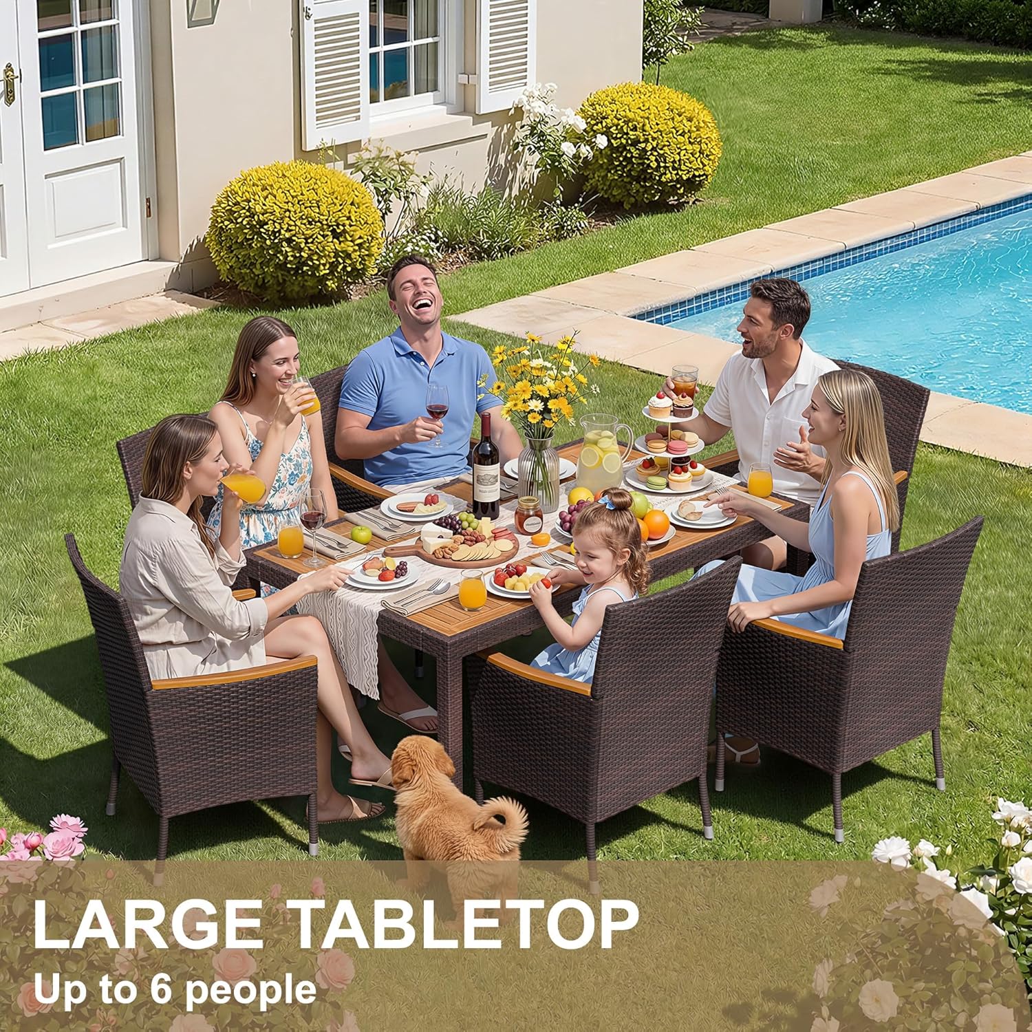 7피스 파티오 다이닝 세트 아카시아 나무 테이블 상판  - Outdoor Furniture On Sale 리뷰 및 가격