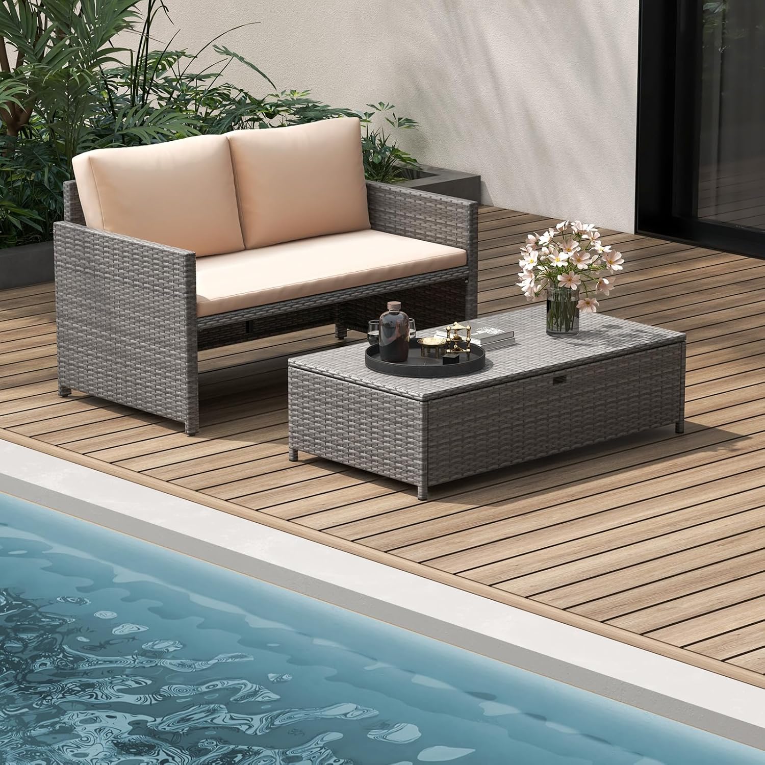 위커 파티오 데이베드 러브시트 오토만 쿠션 2피스 수영 - Outdoor Furniture Balcony 리뷰 및 가격