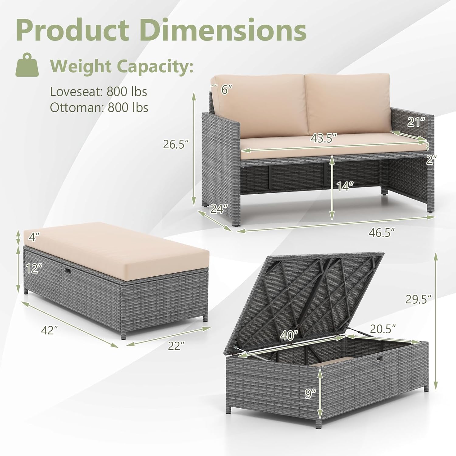 위커 파티오 데이베드 러브시트 오토만 쿠션 2피스 수영 - Outdoor Furniture Balcony 리뷰 및 가격