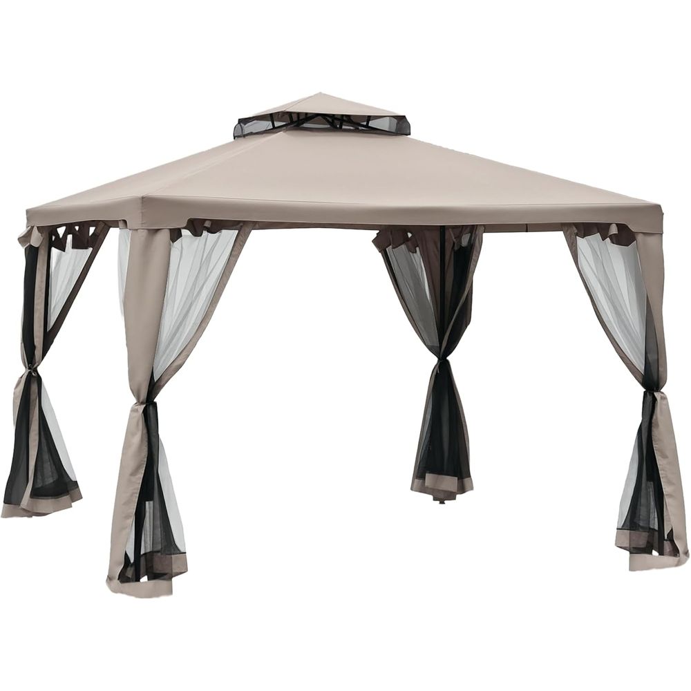 9.6' x 9.6' 파티오 가제보, 2단 지붕과 그물 - Outdoor Furniture For Patio 리뷰 및 가격