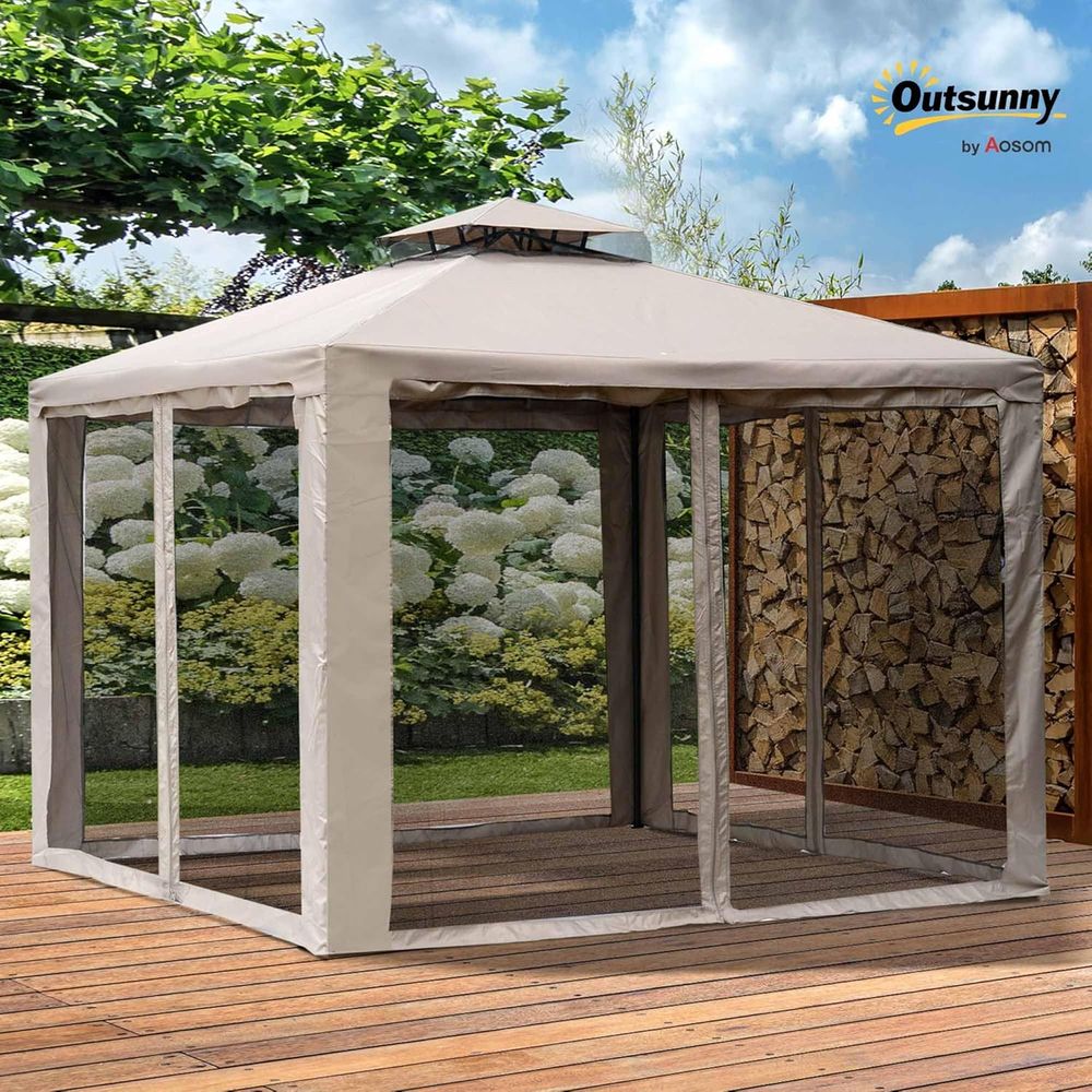 9.6' x 9.6' 파티오 가제보, 2단 지붕과 그물 - Outdoor Furniture For Patio 리뷰 및 가격