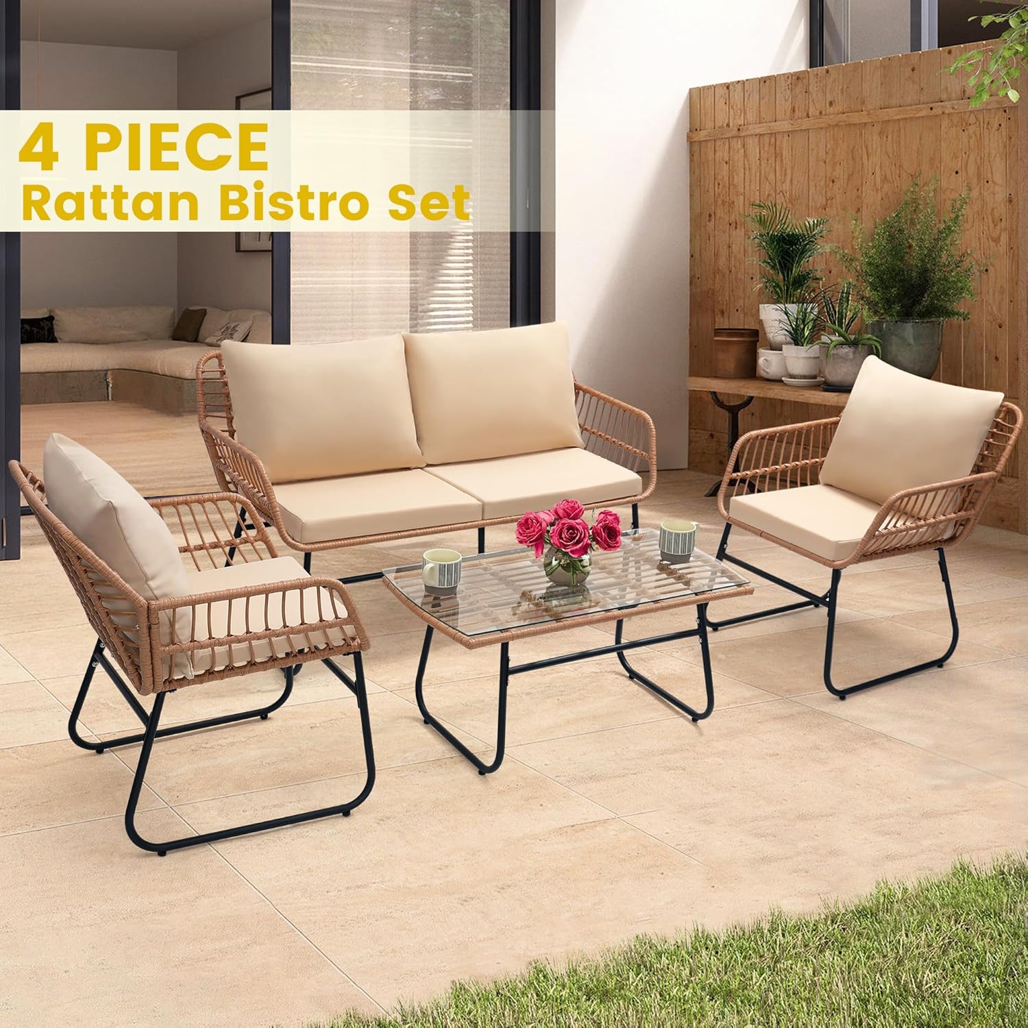 4피스 파티오 비스트로 야외 가구 세트, 위커 소파,  - Outdoor Furniture Bali 리뷰 및 가격