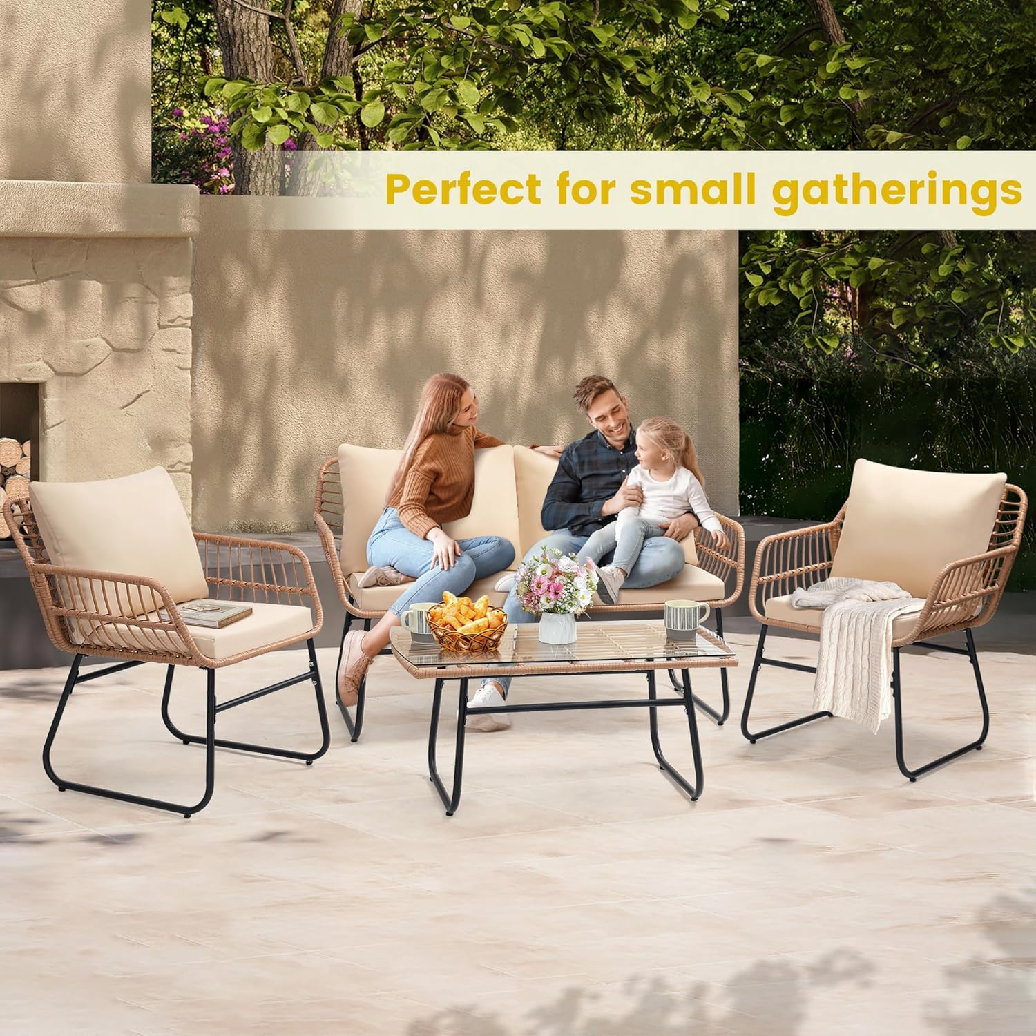 4피스 파티오 비스트로 야외 가구 세트, 위커 소파,  - Outdoor Furniture Bali 리뷰 및 가격