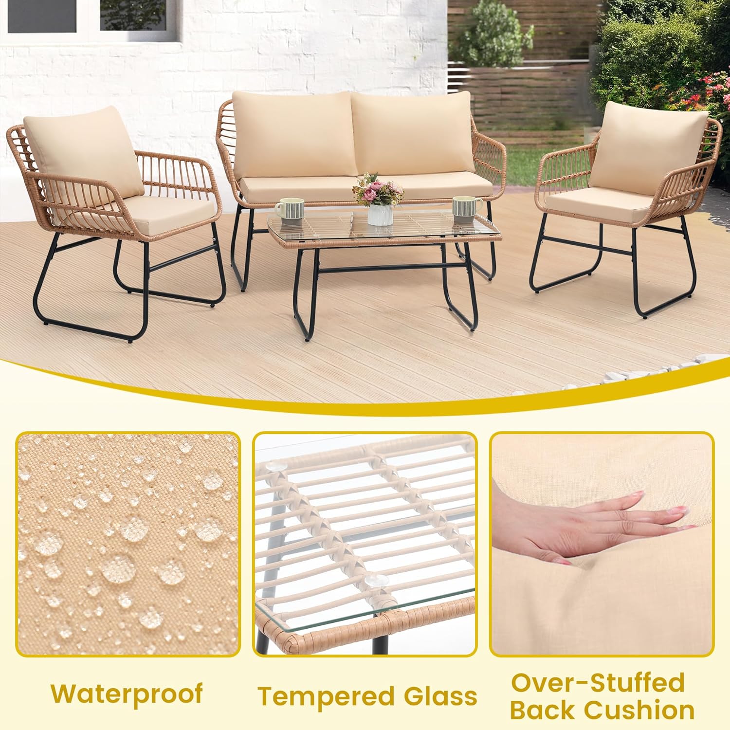 4피스 파티오 비스트로 야외 가구 세트, 위커 소파,  - Outdoor Furniture Bali 리뷰 및 가격