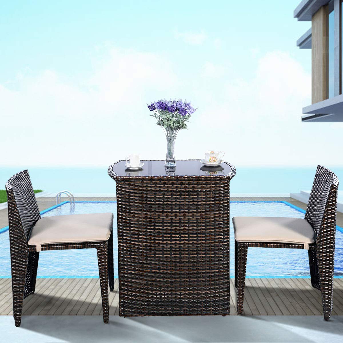 3인용 쿠션형 야외 위커 파티오 세트, 컨벤션 비스트로 - Outdoor Furniture On Sale 리뷰 및 가격