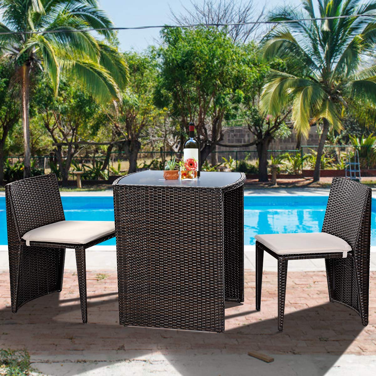 3인용 쿠션형 야외 위커 파티오 세트, 컨벤션 비스트로 - Outdoor Furniture On Sale 리뷰 및 가격