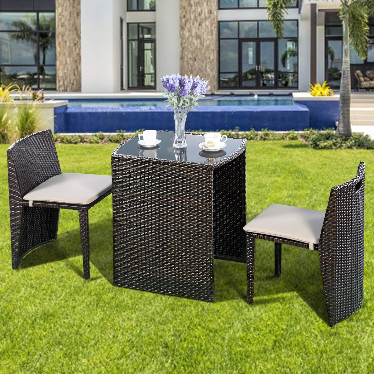 3인용 쿠션형 야외 위커 파티오 세트, 컨벤션 비스트로 - Outdoor Furniture On Sale 리뷰 및 가격