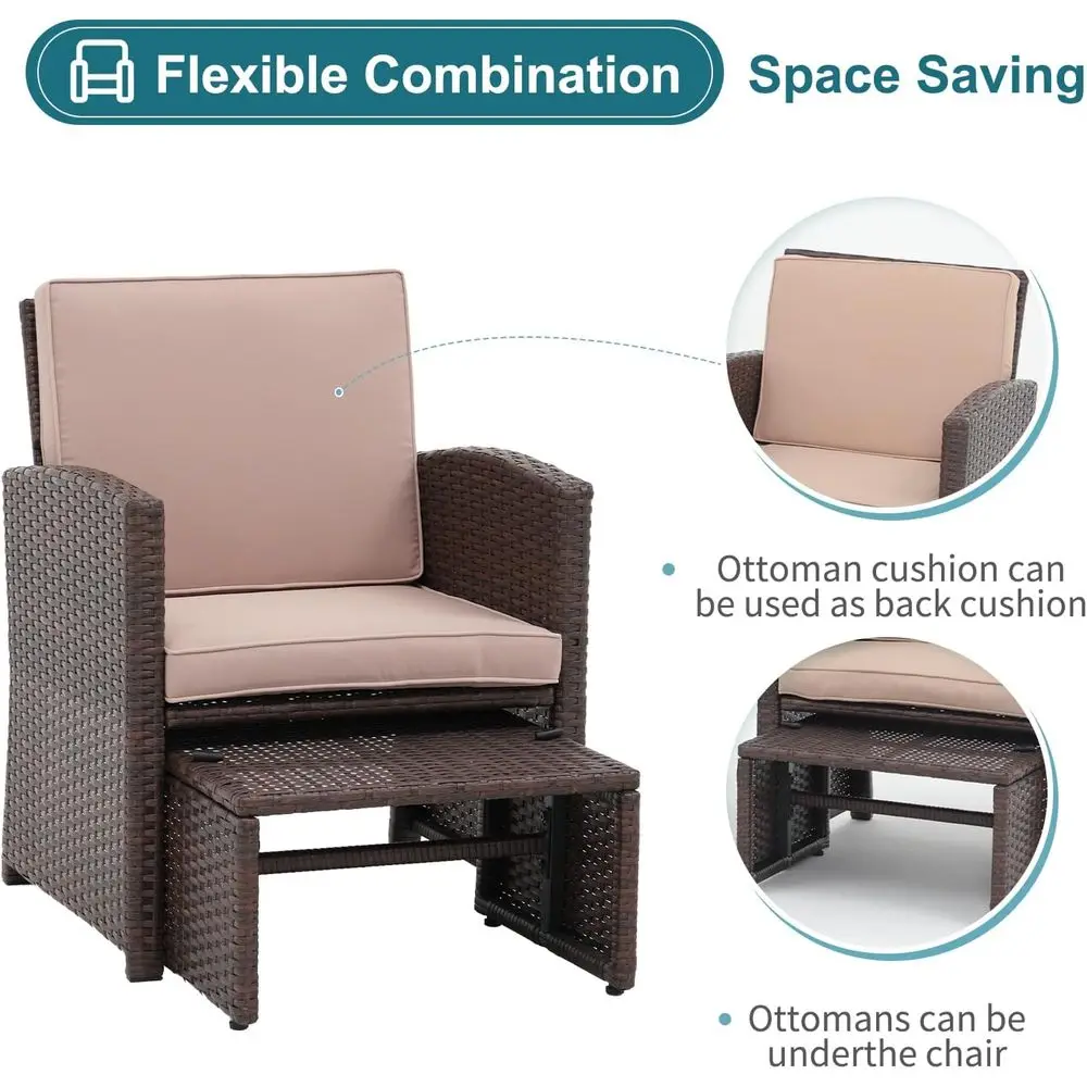 쿠션, 갈색 고리버들 의자 및 오토만이 포함된 5피스  - Outdoor Furniture Balcony 리뷰 및 가격