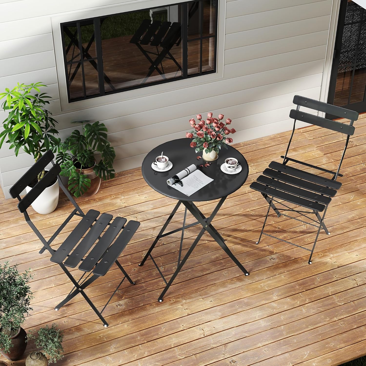 공간 절약형 검정색 3피스 접이식 야외 비스트로 세트, - Outdoor Furniture Balcony 리뷰 및 가격