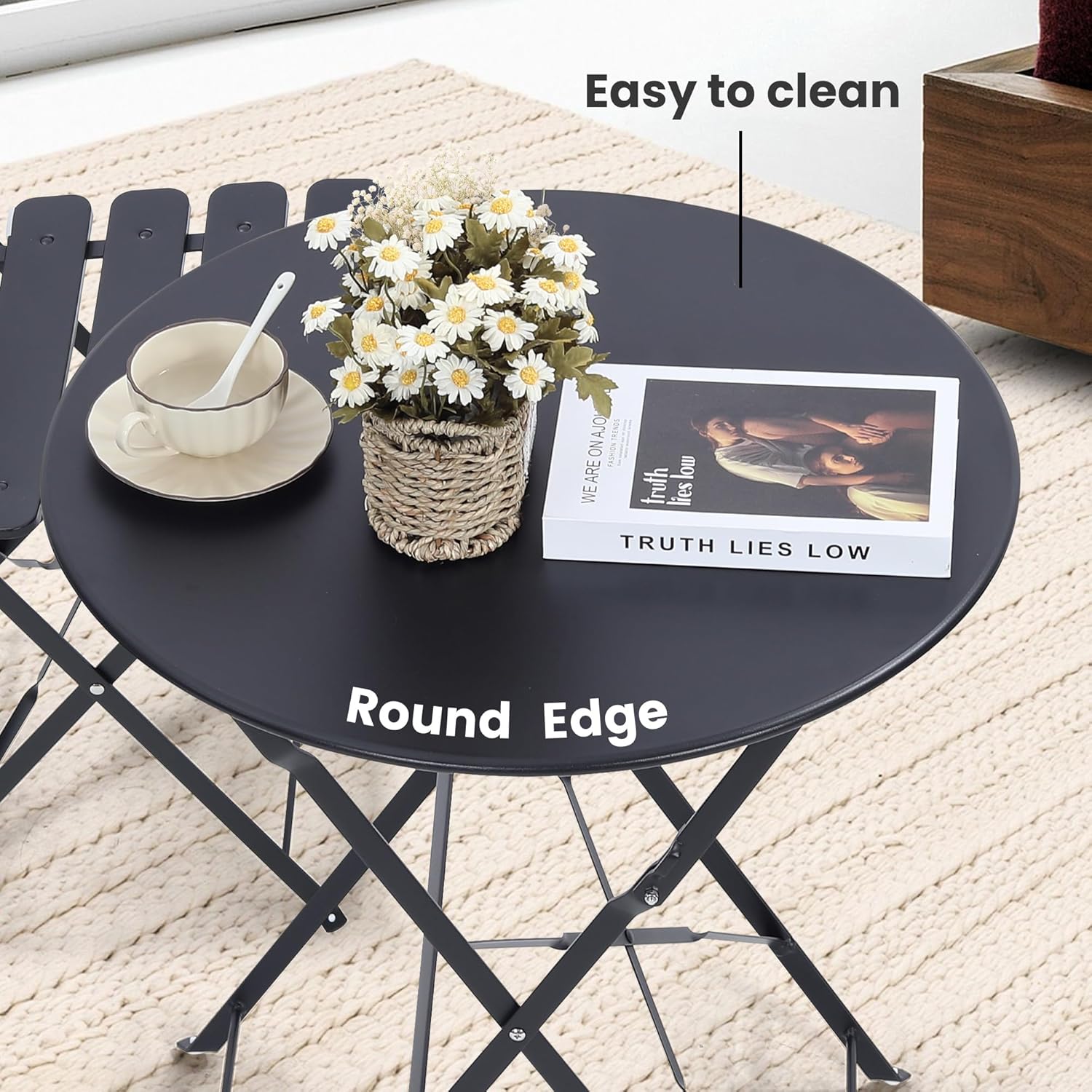 공간 절약형 검정색 3피스 접이식 야외 비스트로 세트, - Outdoor Furniture Balcony 리뷰 및 가격