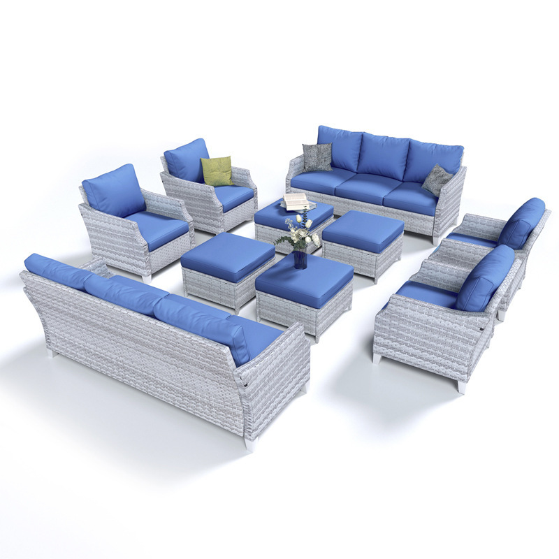 현대적인 PE 라탄 야외 소파 세트 블루 3인용 발받침 - Outdoor Furniture Quick Dry 리뷰 및 가격