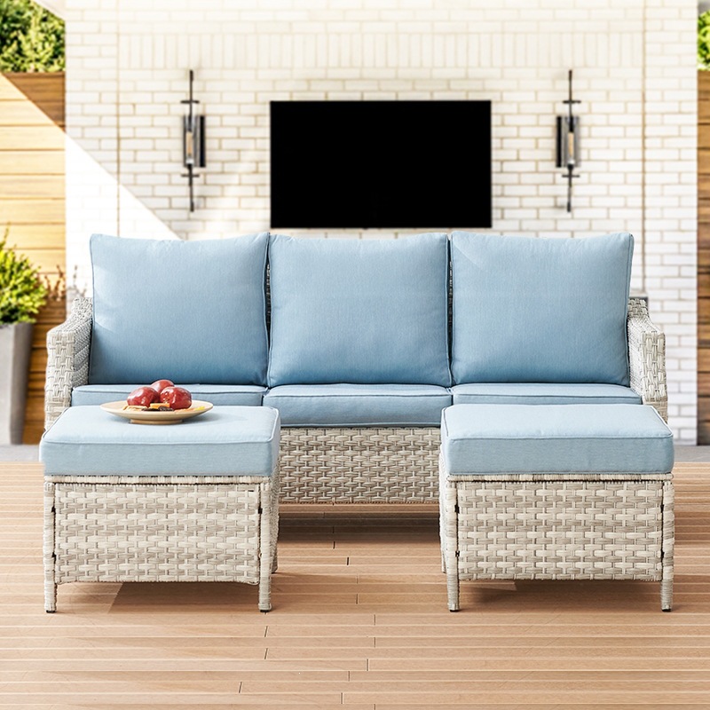 현대적인 PE 라탄 야외 소파 세트 블루 3인용 발받침 - Outdoor Furniture Quick Dry 리뷰 및 가격