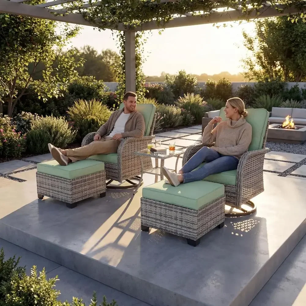 야외 파티오 가구 세트: 유리 사이드 테이블이 있는 흔 - Outdoor Furniture Green 리뷰 및 가격